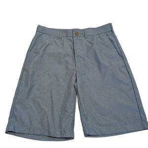 Ben Hogan Performance Golf Shorts 32 waist Flat Front Blue Plaid